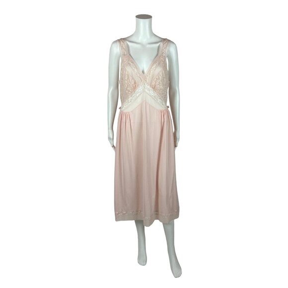 Vintage 40s Pink Nightie Women's Medium Lace Bodice Dressing Night Gown Luxite - Picture 1 of 11